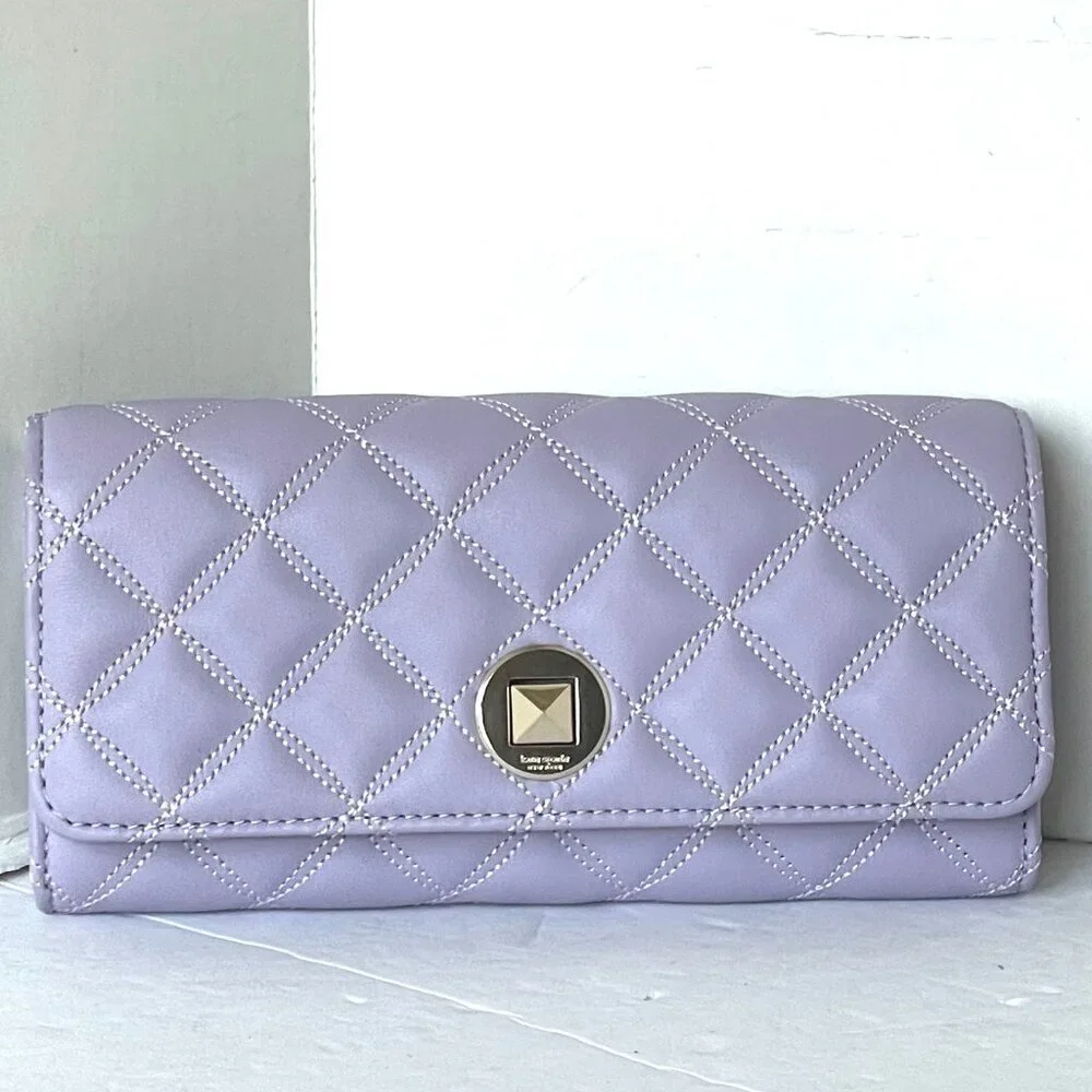 Kate Spade Natalia Large Continental Wallet Quilted Turnlock Lilac Frost Leather